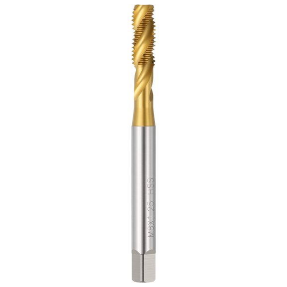Uxcell M8 x 1.25 Spiral Flute Thread Tap - M2 High Speed Steel Right Hand Thread Tap Titanium Finish Screw Thread Milling Machine Taps Threading Tapping