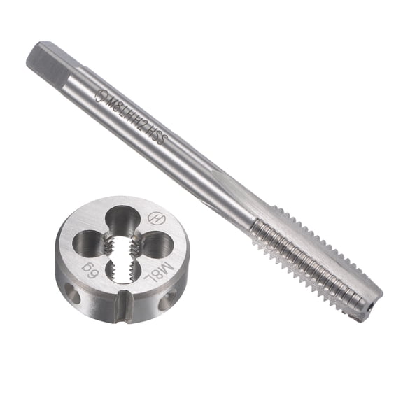Uxcell M8 x 1.25mm Metric Left Hand Tap and Die Set Thread Tap with Round Die