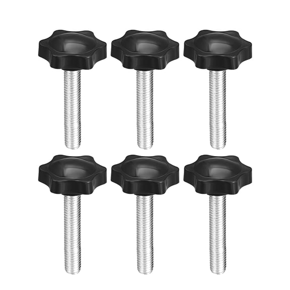 Uxcell M8 x 1.97'' Plum Hex Shaped Clamping Screw Knob Male Thread Plastic Silver Tone 6pcs