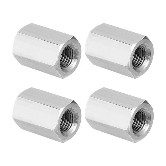 Uxcell M8 x 1-Pitch 304 Stainless Steel Hex Coupling Nuts, 4Pcs 20mm / 0.8" Length Fully Threaded Rod Coupling Nut Studding Connector Fasteners, Silver Tone