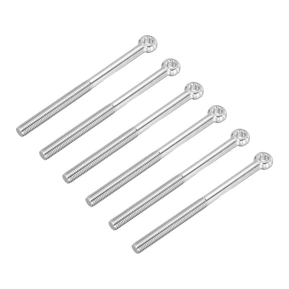 Uxcell M8 x 120mm Shoulder Swing Lifting Eye Bolt, 6 Pcs 304 Stainless Steel Full Thread Machinery Fisheye Eye Hole Rigging Bolt for Home Renovation Pipeline Gate Valves, Silver