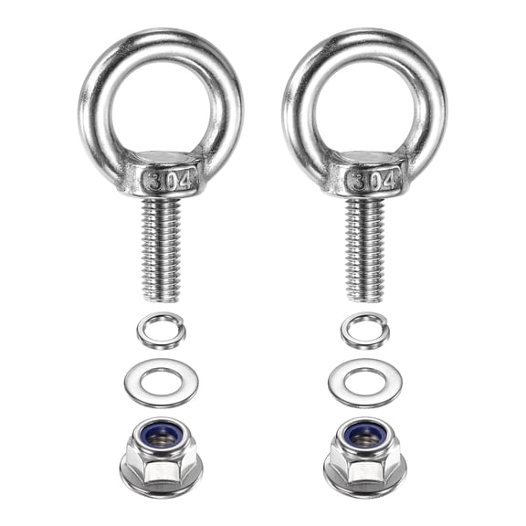 Uxcell M8 x 20mm Shoulder Eye Bolt, 2 Pcs 302 Stainless Steel Lifting Eye Bolt