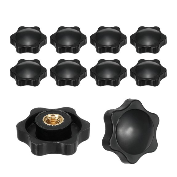 Uxcell Thread Star Knob 6 Star Knurled Tightening Screw Clamping Knob Handle for Umbrella Base Replacement Black 8mm x 32mm