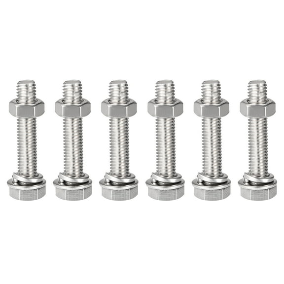 Uxcell M8 x 40mm 304 Stainless Steel Hex Head Screws Bolts, Nuts, Flat & Lock Washers Kits 6 Sets