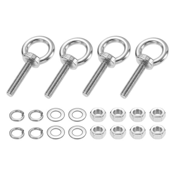 Uxcell M8 x 40mm Eye Bolt, 4Pcs 304 Stainless Steel Thread Lifting Ring Set, Silver