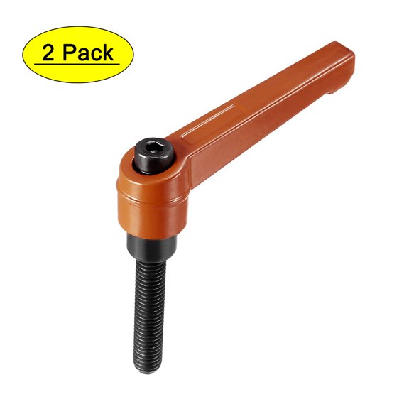Uxcell M8 x 40mm Metric Adjustable Clamping Lever Handle with Stud Orange 2 Pack