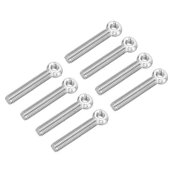 Uxcell M8 x 40mm Shoulder Swing Lifting Eye Bolt, 8 Pcs 304 Stainless Steel Full Thread Machinery Fisheye Eye Hole Rigging Bolt for Home Renovation Pipeline Gate Valves, Silver