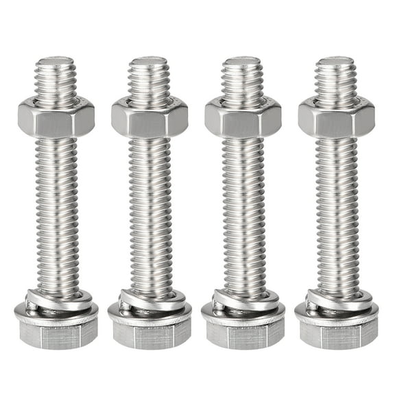 Uxcell M8 x 45mm 304 Stainless Steel Hex Head Screws Bolts, Nuts, Flat & Lock Washers Kits 4 Sets