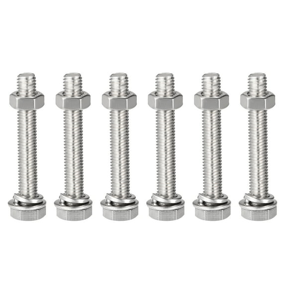 Uxcell M8 x 50mm 304 Stainless Steel Hex Head Screws Bolts, Nuts, Flat & Lock Washers Kits 6 Sets
