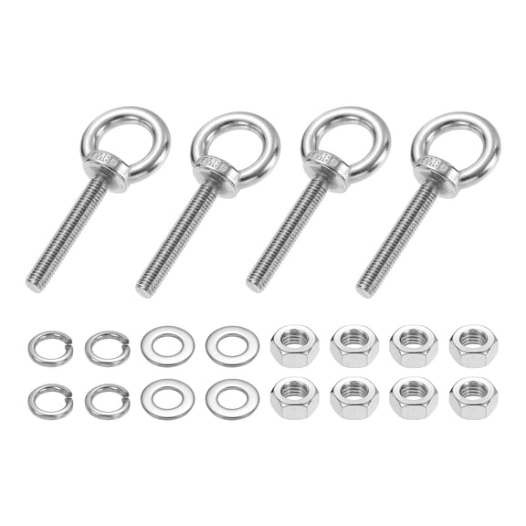 Uxcell M8 x 50mm Eye Bolt, 4Pcs 304 Stainless Steel Thread Lifting Ring Set, Silver