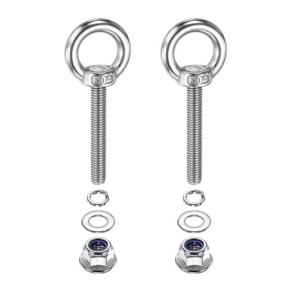 Uxcell M8 x 50mm Shoulder Eye Bolt, 2 Pcs 302 Stainless Steel Lifting Eye Bolt