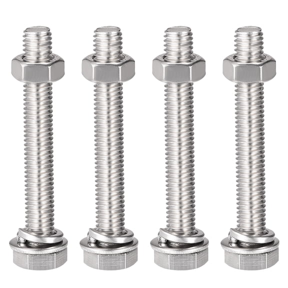 Uxcell M8 x 55mm 304 Stainless Steel Hex Head Screws Bolts, Nuts, Flat & Lock Washers Kits 4 Sets