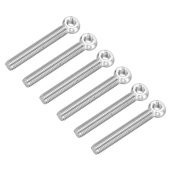 Uxcell M8 x 60mm Shoulder Swing Lifting Eye Bolt, 6 Pcs 304 Stainless Steel Full Thread Machinery Fisheye Eye Hole Rigging Bolt for Home Renovation Pipeline Gate Valves, Silver