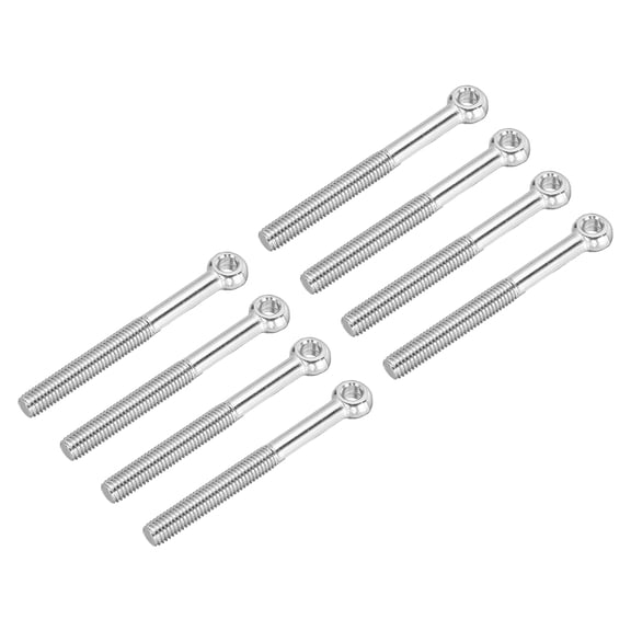 Uxcell M8 x 70mm Shoulder Swing Lifting Eye Bolt, 8 Pcs 304 Stainless Steel Full Thread Machinery Fisheye Eye Hole Rigging Bolt for Home Renovation Pipeline Gate Valves, Silver