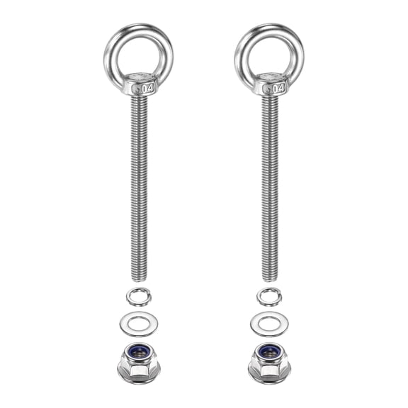 Uxcell M8 x 90mm Shoulder Eye Bolt, 2 Pcs 302 Stainless Steel Lifting Eye Bolt