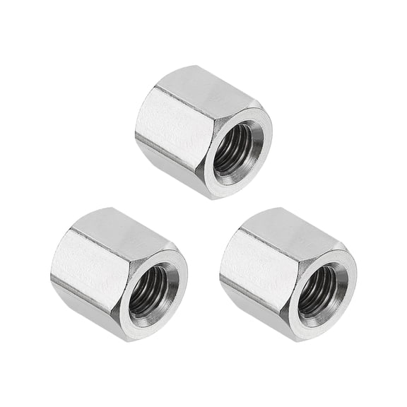 Uxcell M8x1.25 Pitch 304 Stainless Steel Hex Coupling Nuts, 3 Pcs 12mm / 0.47" Length Coarse Fully Threaded Rod Coupling Nut Studding Connector Fasteners, Silver Tone