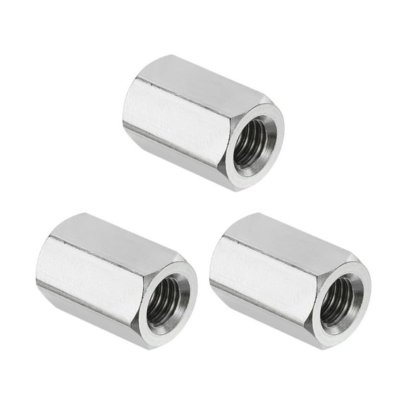 Uxcell M8x1.25 Pitch 304 Stainless Steel Hex Coupling Nuts, 3 Pcs 20mm / 0.79" Length Coarse Fully Threaded Rod Coupling Nut Studding Connector Fasteners, Silver Tone