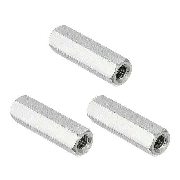 Uxcell M8x1.25 Pitch 304 Stainless Steel Hex Coupling Nuts, 3 Pcs 45mm / 1.77" Length Coarse Fully Threaded Rod Coupling Nut Studding Connector Fasteners, Silver Tone