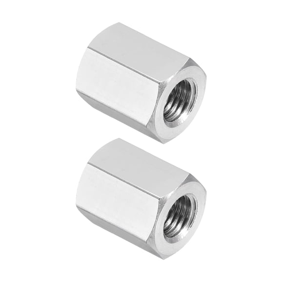Uxcell M8x1 Pitch 304 Stainless Steel Hex Coupling Nuts, 2 Pcs 16mm / 0.63" Length Fully Threaded Rod Coupling Nut Studding Connector Fasteners, Silver Tone