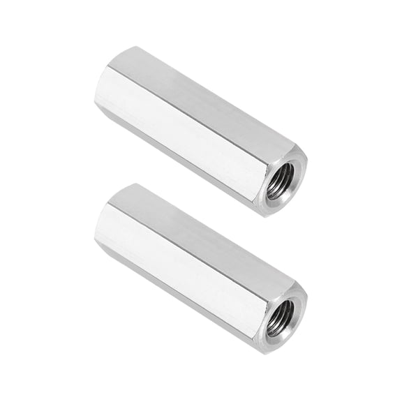 Uxcell M8x1 Pitch 304 Stainless Steel Hex Coupling Nuts, 2 Pcs 40mm / 1.57" Length Fully Threaded Rod Coupling Nut Studding Connector Fasteners, Silver Tone
