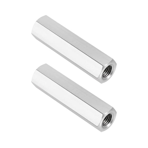Uxcell M8x1 Pitch 304 Stainless Steel Hex Coupling Nuts, 2 Pcs 45mm / 1.77" Length Fully Threaded Rod Coupling Nut Studding Connector Fasteners, Silver Tone
