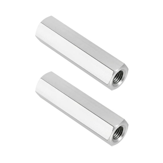 Uxcell M8x1 Pitch 304 Stainless Steel Hex Coupling Nuts, 2 Pcs 50mm / 1.97" Length Fully Threaded Rod Coupling Nut Studding Connector Fasteners, Silver Tone