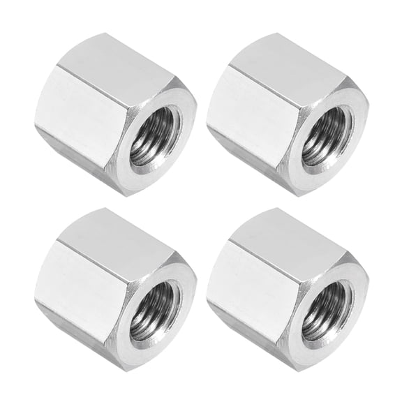 Uxcell M8x1 Pitch 304 Stainless Steel Hex Coupling Nuts, 4 Pcs 12mm / 0.47" Length Fully Threaded Rod Coupling Nut Studding Connector Fasteners, Silver Tone