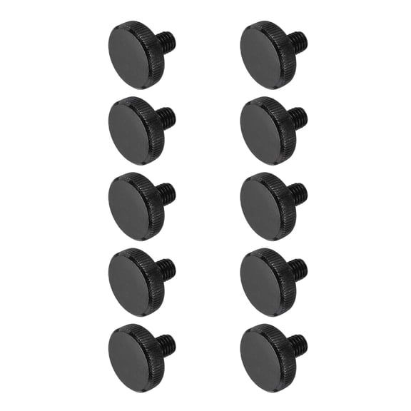 Uxcell M8x12mm Knurled Thumb Screws, Black Steel Flat Head Thumb Screws Zinc Plated Metric Knurled Head Bolts Grip Knobs Hand Tighten Thread Fasteners, 10 Pcs