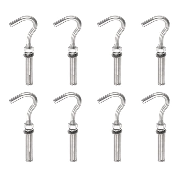 Uxcell M8x45mm Concrete Eye Bolts, 5 Pcs 304 Stainless Steel Expansion Concrete Wall Anchors Eyebolt Heavy Duty Expansion Hook Bolt Fastener Standard Open for Concrete Wall Masonry