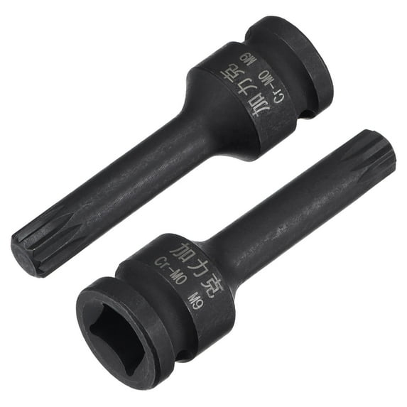 Uxcell M9 Impact Spline Bit Socket, 3/8" Square Drive 60mm Length CR-MO Metric Sizes 2 Pack