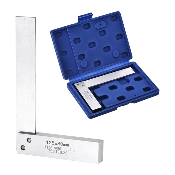 Uxcell Machinist Square 4.92" x 3.15" x 0.45" Carbon Steel Engineer Square Precision Woodworking 90 Degree Right Angle Ruler with Wide Seat for Precision Layout and Measurement, Silver