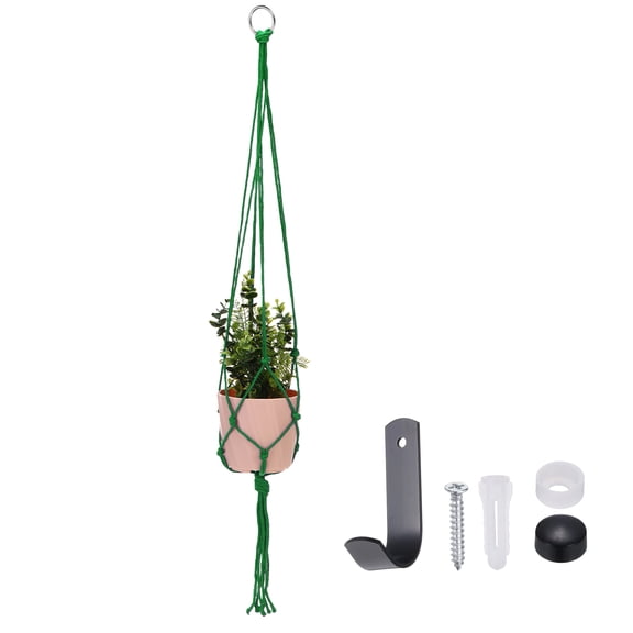 Uxcell Macrame Plant Hanger, 41 Inch Plant Hanger Indoor Outdoor Hanging Planter with Hook Tassels Decorative Crochet Cotton Rope for Home Decor Small Plants Pots, Green