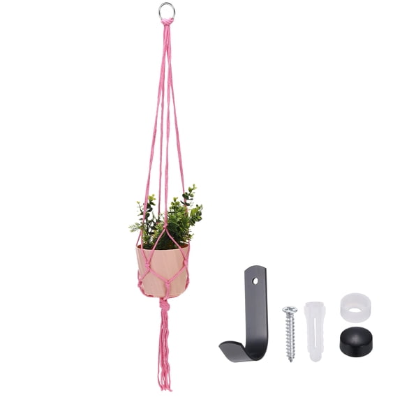 Uxcell Macrame Plant Hanger, 41 Inch Plant Hanger Indoor Outdoor Hanging Planter with Hook Tassels Decorative Crochet Cotton Rope for Home Decor Small Plants Pots, Pink