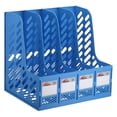 thumbnail image 1 of Uxcell Magazine File Holder, PP Plastic Vertical 4 Compartment Desktop Book Newspaper Notebook Storage Rack, Blue, 1 of 5