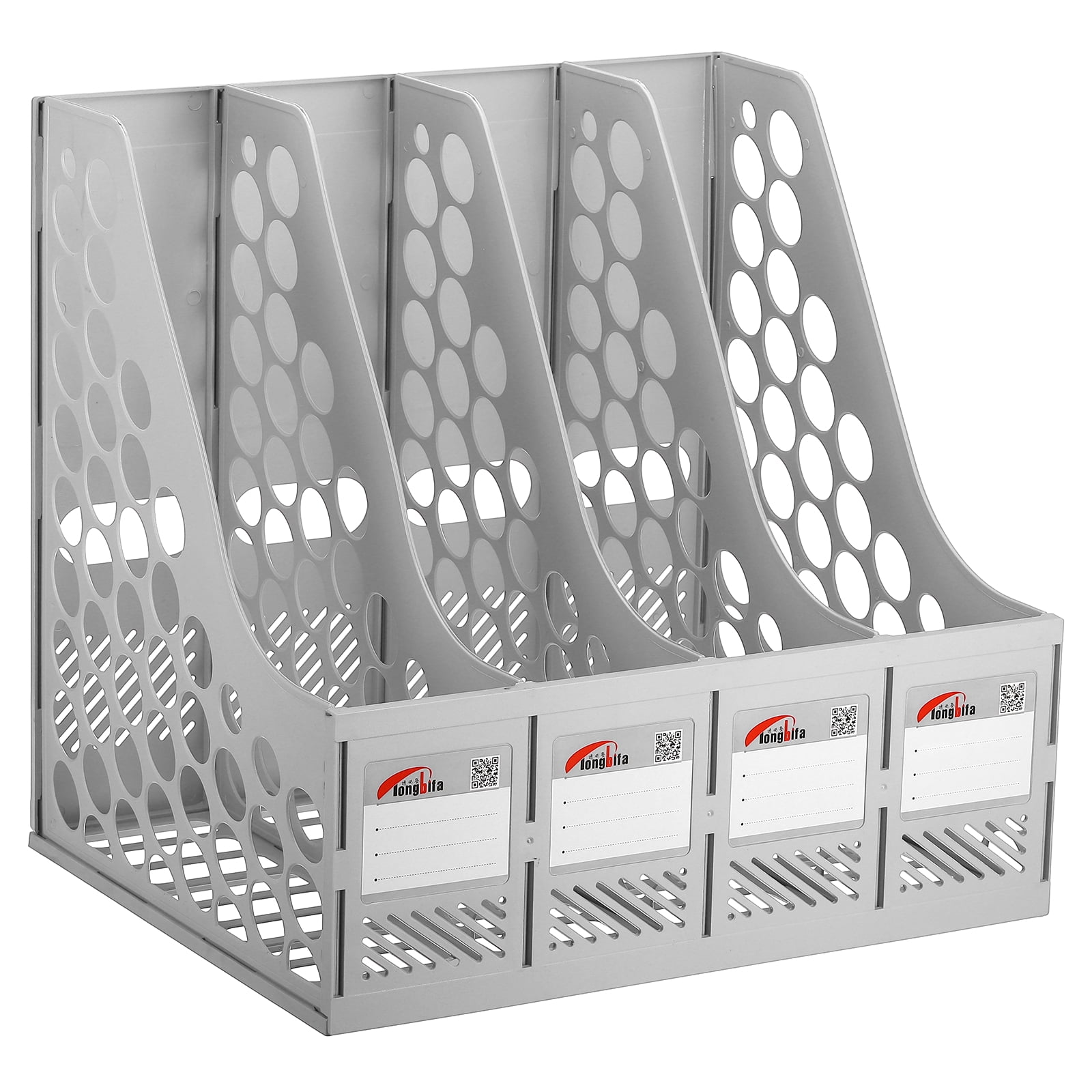 Uxcell Magazine File Holder, PS Plastic Vertical 4 Compartment Desktop Book Storage Rack