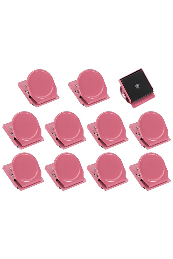 Magnet Metal Clips for Hanging, 12Pcs Round Fridge Magnetic Clips Magnetic Paper Clamp Magnet Clamp for Locker Whiteboard Photo Display Document Storage, Pink