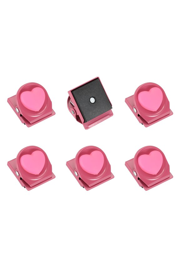 Magnet Metal Clips for Hanging, 6Pcs Heart Fridge Magnetic Clips Magnetic Paper Clamp Magnet Clamp for Locker Whiteboard Photo Display Document Storage, Pink
