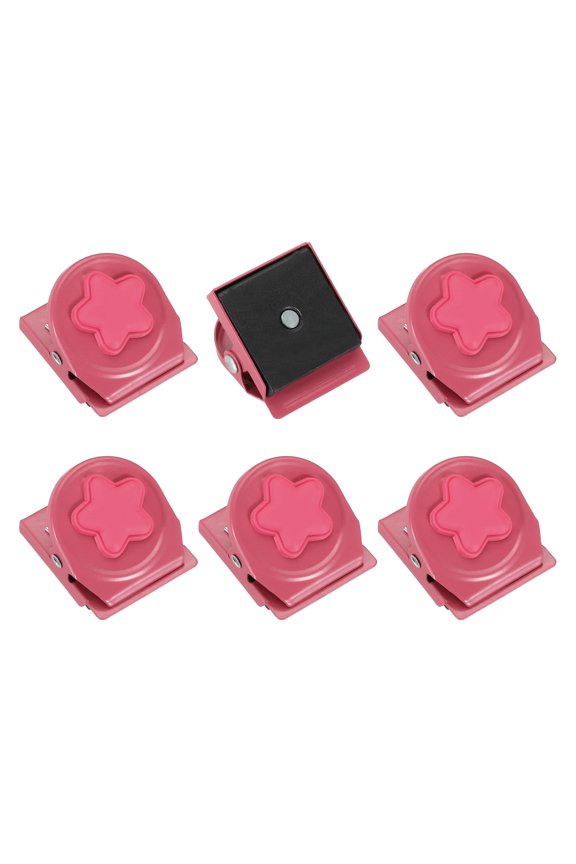 Magnet Metal Clips for Hanging, 6Pcs Star Fridge Magnetic Clips Magnetic Paper Clamp Magnet Clamp for Locker Whiteboard Photo Display Document Storage, Pink