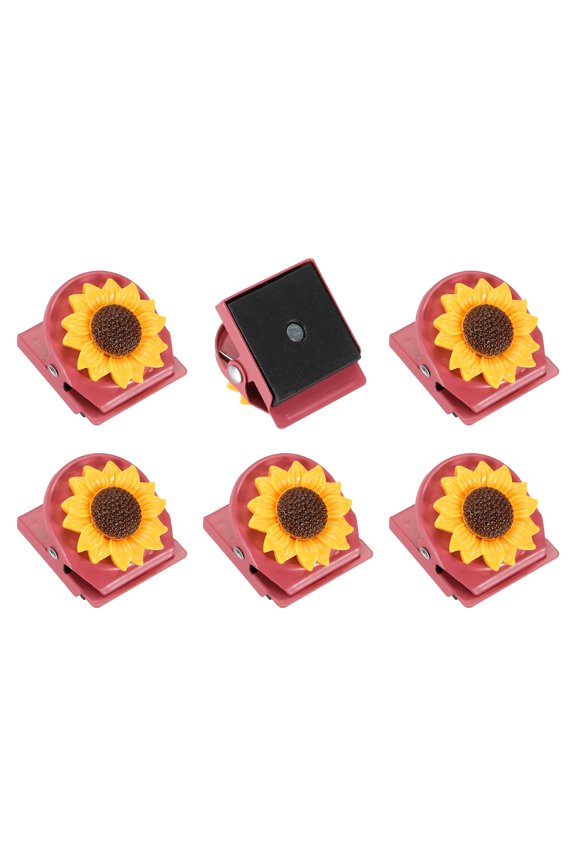 Magnet Metal Clips for Hanging, 6Pcs Sunflower Fridge Magnetic Clips Magnetic Paper Clamp Magnet Clamp for Locker Whiteboard Photo Display Document Storage, Pink