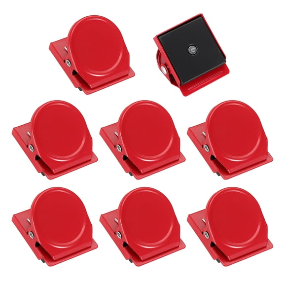 Uxcell Magnet Metal Clips for Hanging, 8Pcs Round Fridge Magnetic Clips Magnetic Paper Clamp Magnet Clamp for Locker Whiteboard Photo Display Document Storage, Red