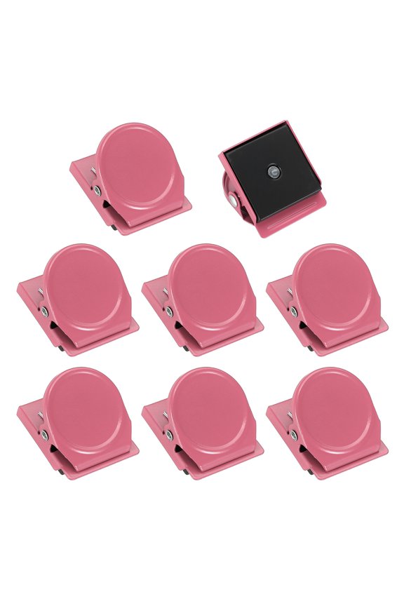 Magnet Metal Clips for Hanging, 8Pcs Round Fridge Magnetic Clips Magnetic Paper Clamp Magnet Clamp for Locker Whiteboard Photo Display Document Storage, Pink