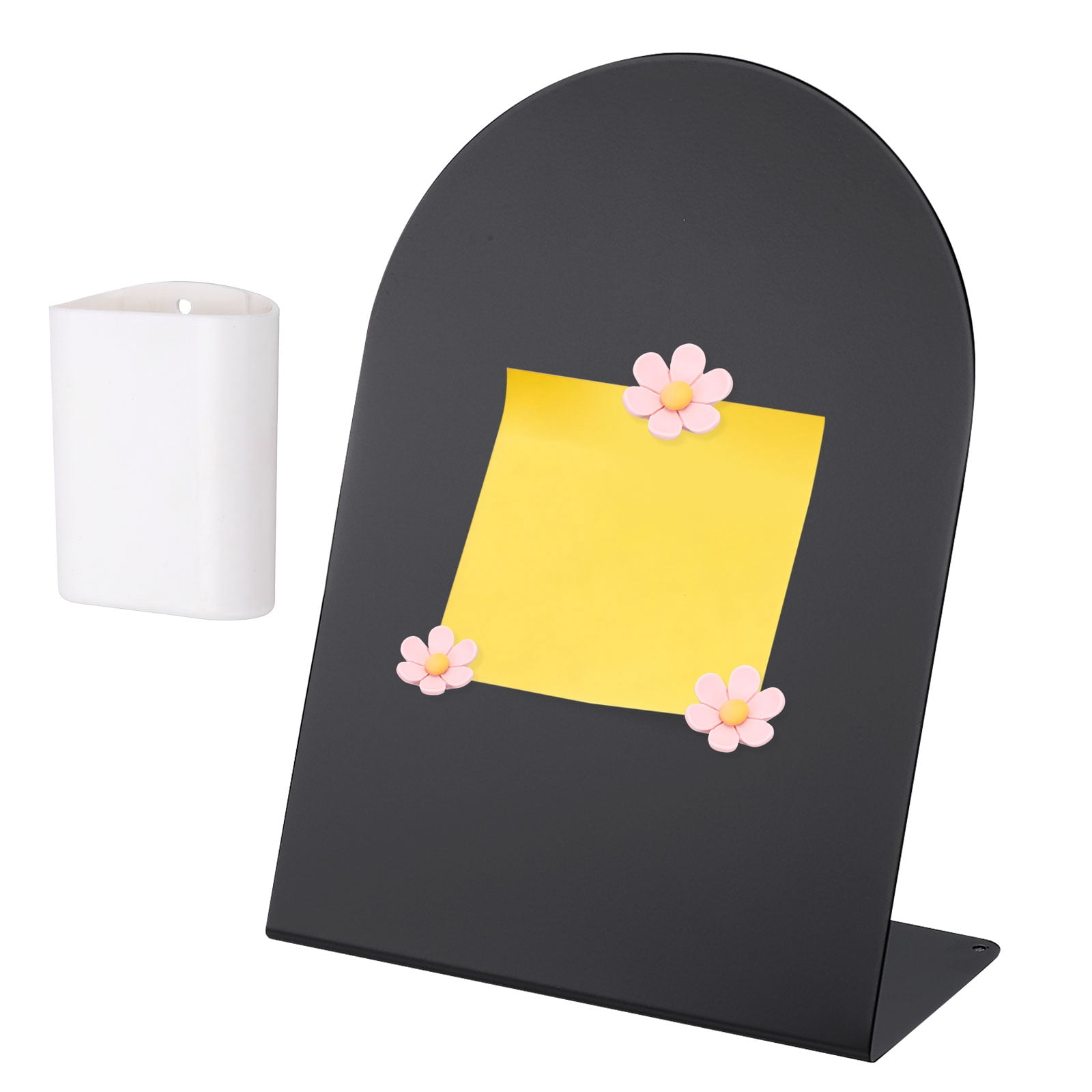 Uxcell Magnetic Bulletin Board, Memo Magnet Display Stand Board with 3 Flower Magnets & Pen Holder for Home Office, Black/Pink/White