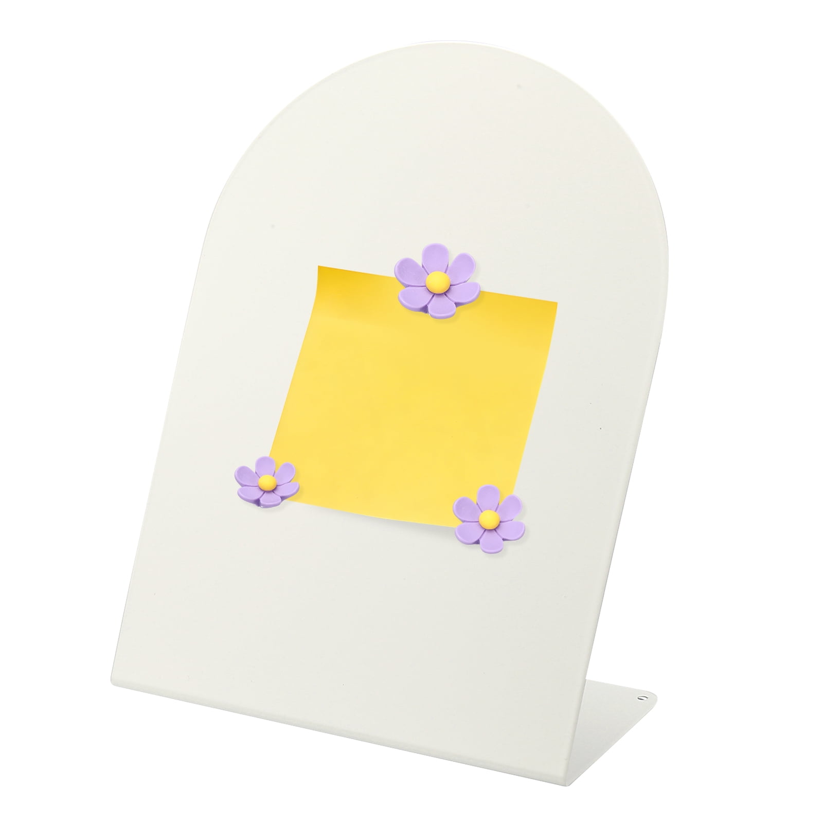Uxcell Magnetic Bulletin Board, Memo Magnet Display Stand Board with 3 Flower Magnets for Home Office Kitchen, White/Purple