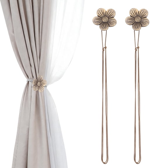 Uxcell Magnetic Curtain Tiebacks, 2 Pack Resin Flower Drapery Holdbacks, Vintage Curtain Holdbacks Rope, Magnetic Window Drapery Decorative for Home, Cafe, Office, Brown
