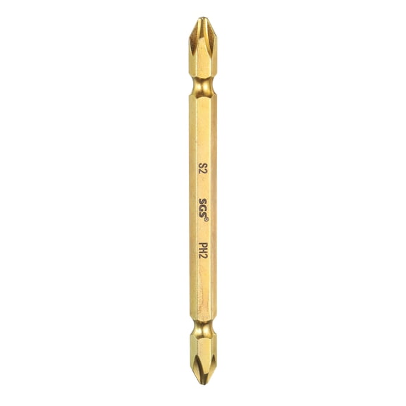 Uxcell Magnetic Double Ended Screwdriver Bit 6.35mm PH2 4" Length 1/4" Hex Shank S2 Steel Two Sided Phillips Cross Screw Driver Bit, Gold Tone