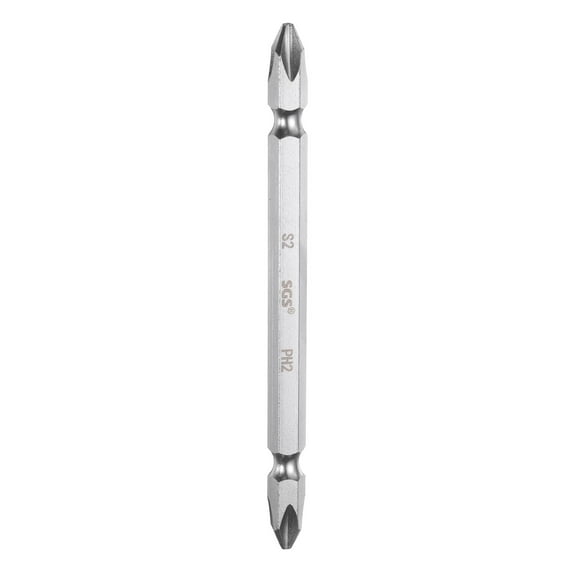 Uxcell Magnetic Double Ended Screwdriver Bit 6.35mm PH2 4" Length 1/4" Hex Shank S2 Steel Two Sided Phillips Cross Screw Driver Bit, Yellow Silver