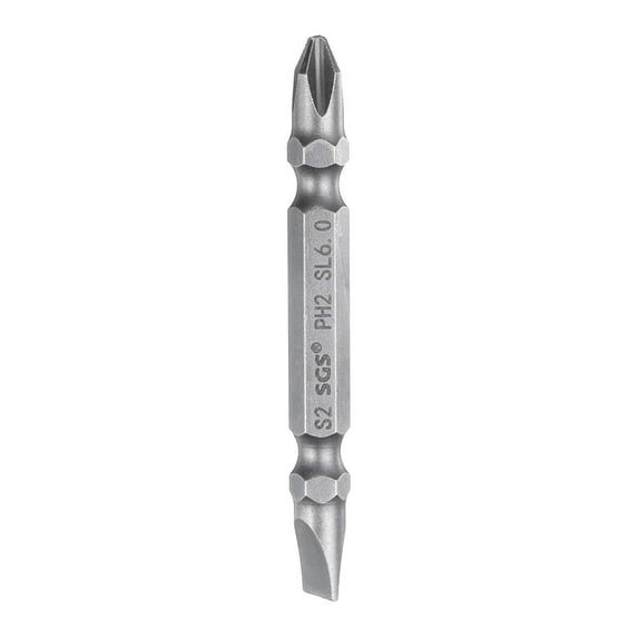Uxcell Magnetic Double Ended Screwdriver Bit 6mm PH2/SL6 2.56" Length 1/4" Hex Shank S2 Steel Phillips Cross Slotted Flat Screw Driver Bit