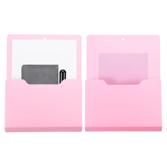 Uxcell Magnetic File Holder, 2 Pack Uxcell Magnetic Wall Holder Organizer File Hanging Uxcell Magnetic Mail Holder for Refrigerator Letters Paper Teacher Classroom, Pink