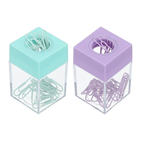 Uxcell Magnetic Paper Clip Holder, 2Pcs Large Capacity Paper Clip Organizer for Desk, Green, Purple