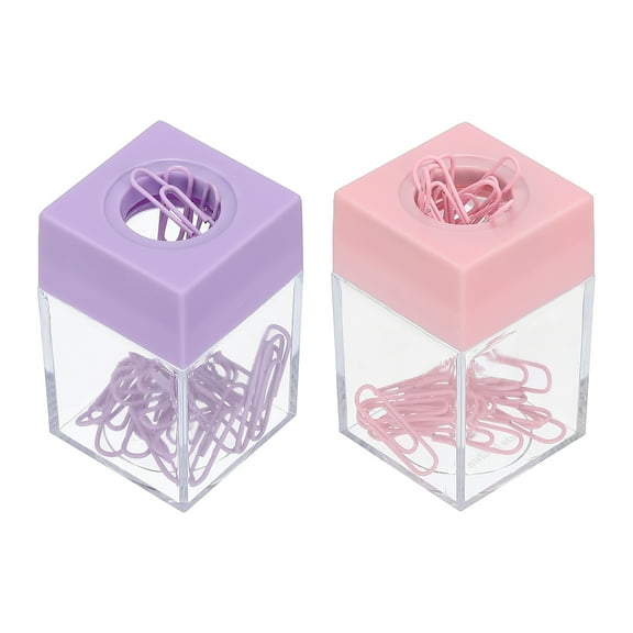Uxcell Magnetic Paper Clip Holder, 2 Pcs Large Capacity Paper Clip Organizer for Desk, Purple, Pink